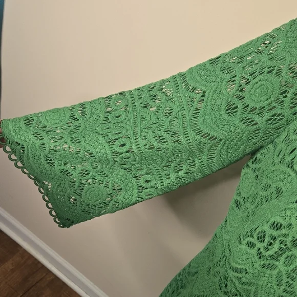 Chico’s Kelly Green Crochet-Style Lace Dress NWT Long Sleeve Midi Embroidered - Picture 4 of 10